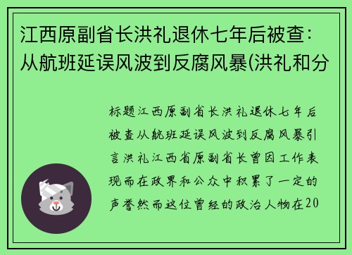 江西原副省长洪礼退休七年后被查：从航班延误风波到反腐风暴(洪礼和分管)